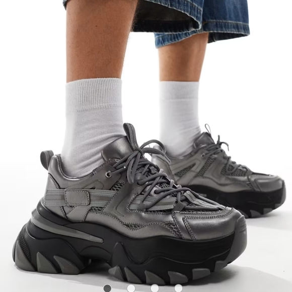 Asos Design Chunky Sneakers In Gunmetal - Picture 15 of 15